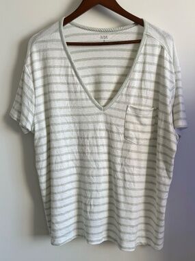 Plus Size Stripe T-shirt - 1XL Light Green and White